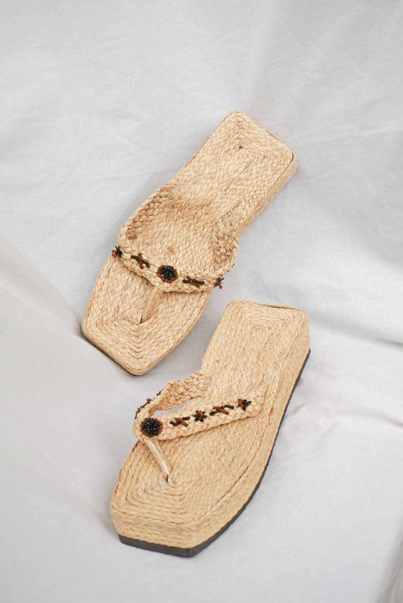 Straw Woven Beaded Platform SlipOn Beach Sandals Boho Etsy