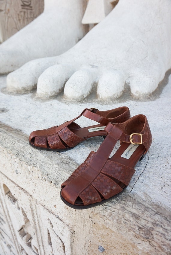 Woven Leather Vintage Huarache Sandals by Etienne