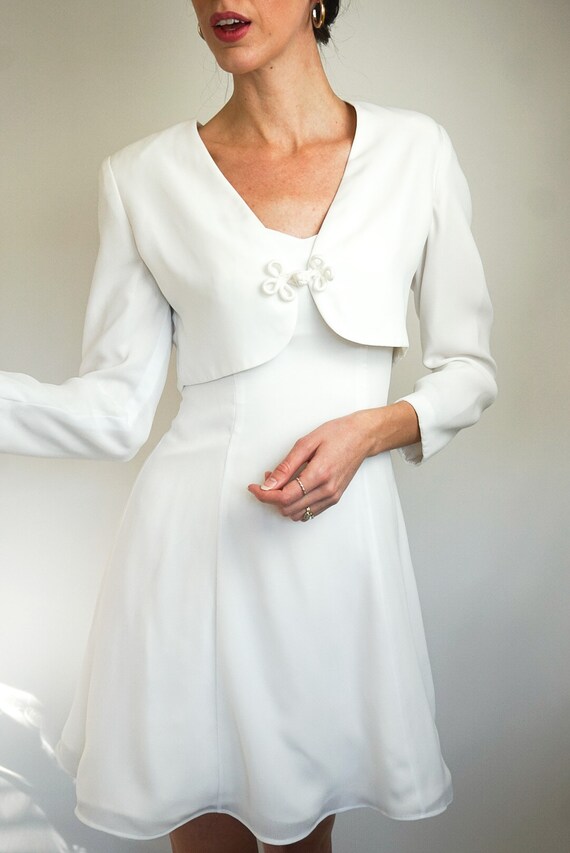 1980's White Dress & Bolero Set by C.W. Designs wi