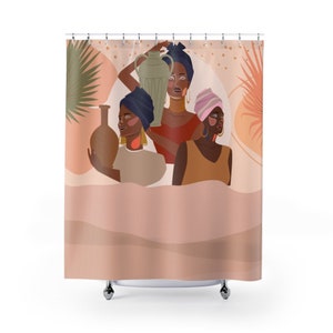 African Women in Turban Abstract Shower Curtain | Minimalist Abstract Art | Bathroom Decor | Gift for Mom | Gift for Her