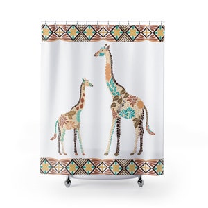 Giraffe Shower Curtain, Nature, Jungle, Safari Decor, Bathroom Decor, Animal Bathroom Print, Gifts for Mom, Best seller