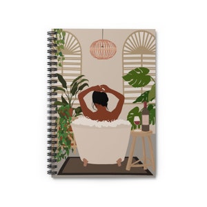 Self Care Spiral Notebook - Ruled Line Edition 2, Woman in Bathtub w/ Plants Journal, Self Love Notebook