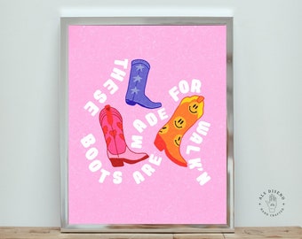 Funky Cowboy Boots Art Print: Western Boho Illustration (8x10)