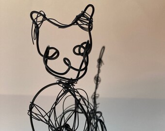 Wired Cats #4: Happy Playful Cat, Small Wire Sculpture