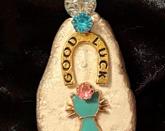 Magic Pendants: Blue Good Luck Kitty Cat Pendant - One-of-a-Kind