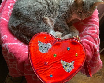 SPARKLY RED Herz Geldbörse Zwei Kätzchen Natalia Lulu Kitty Cat Portemonnaie