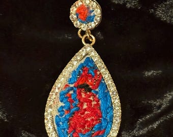 Red Sparkly Kitty Cat  Hand Embroidered  Pendant - One-of-a-Kind!