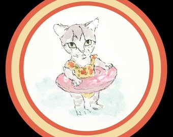 Summer Cats Beach Kitty with Inner Tube Unisex classic tee
