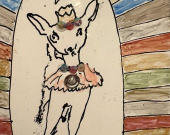 Sparkly Princess of the Deer II - Hand-Painted Tile with Rhinestones