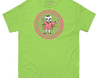 Hula Hooping Kitty in Pink Dress Unisex Tshirt