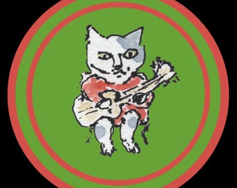 Cat Playing Guitar Unisex Tee (Green/Pink Target Design) - Summer Cats Campfire Cats
