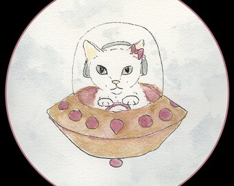 Kitty in Pink Flying Saucer Youth t-shirt