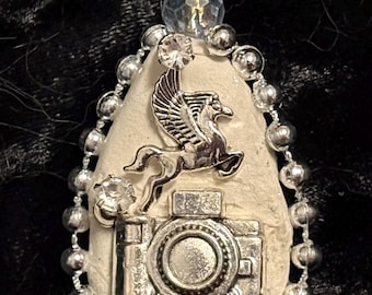 Magic Pendants: "Escape From the Mirror of Memory IV", Sparkly Pegasus Flying Horse Camera One-of-a-Kind Pendant