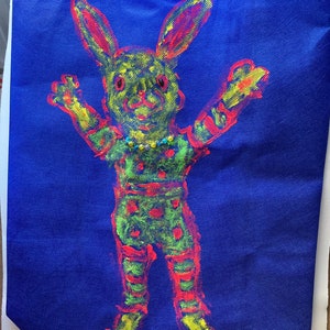 Year of the Rabbit, Blue Hand-painted, Beaded Bunny Tote:)