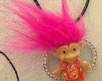 Mini Troll Doll with Bright Pink hair Pendant- One of a Kind