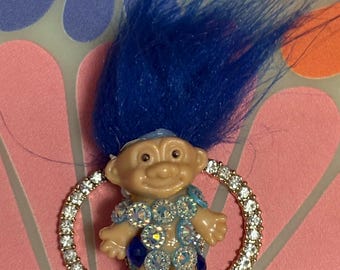 Blue Sparkly Mini Troll Doll Pendant- One of a Kind