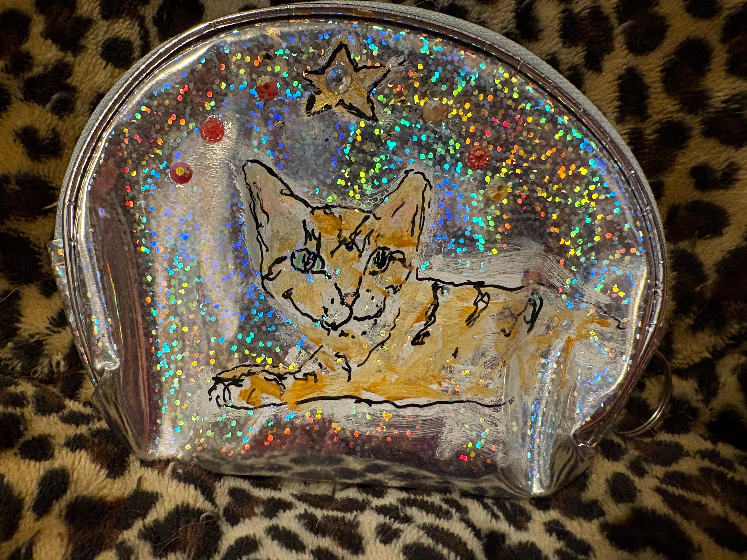 SPARKLY LULU Getigerte Katze Kätzchen Handbemalte Geldtasche