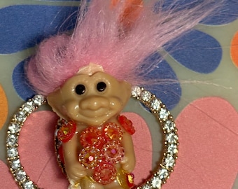 Pink Sparkly Mini Troll Doll Pendant- One of a Kind