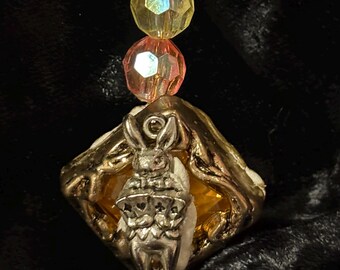 Magic Pendants: "Playing Poker With Alice" - Sparkly Bunny Rabbit with Playing Cards