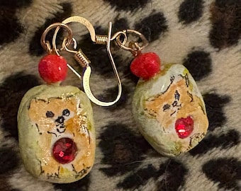 OUSIO Acrilico Carino Corgi Orecchini Animali Cucciolo Pendenti Gioielli Per Donne Fascino Compleanno Natale Accessori Regali (Orange
