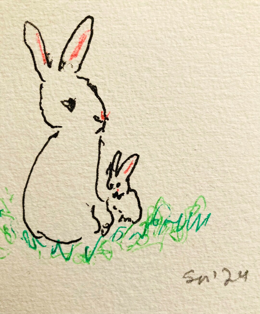 Mother and Baby Bunny (drawing From Toying With the Future Series) - Etsy