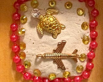 Magic Boxes:  "The Tortoise and the Airplane" - Sparkly One-of-a-Kind Gold Diorama