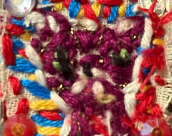 Purple Kitty Cat With Sparkly Thread Hand Embroidered  Pendant - One-of-a-Kind!