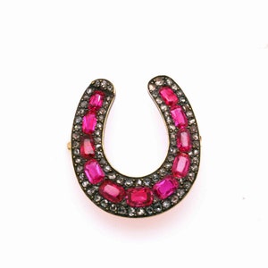 Victorian Burmese Ruby Lucky Horseshoe Brooch