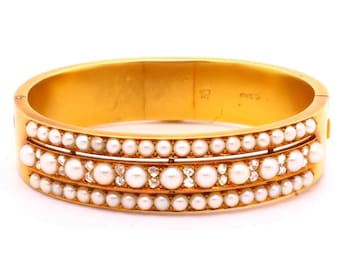 Victorian Pearl & Diamond Cuff Bangle