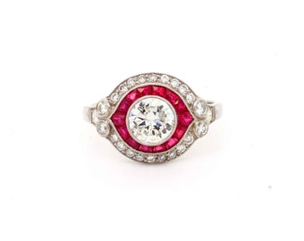 Exclusive Art Deco Style Ruby & Diamond Target Ring