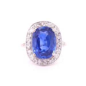 Art Deco 5ct Ceylon Sapphire Diamond Cluster Ring
