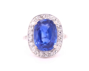 Art Deco 5ct Ceylon Sapphire Diamond Cluster Ring