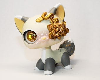 Lps custom OOAK shorthair cat gold flower glass eyes