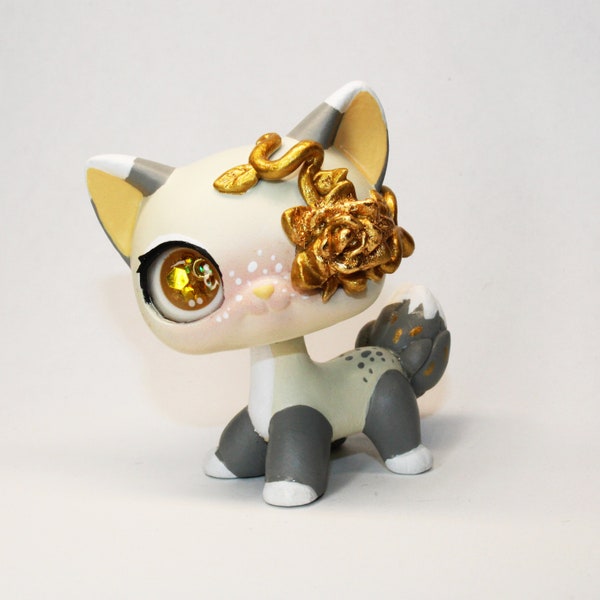 Lps custom OOAK shorthair cat gold flower glass eyes