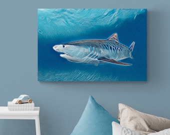 Artistic Tiger Shark on a Metal Print. Abstract Shark Wall Decor. Created from a Real Photograph. Ready to Hang.