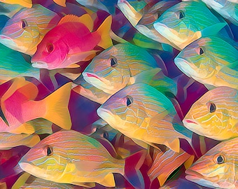 Artistic Photo Print of a School of Fish.  Printed on Premium Photo Paper. Animated Underwater Photography.