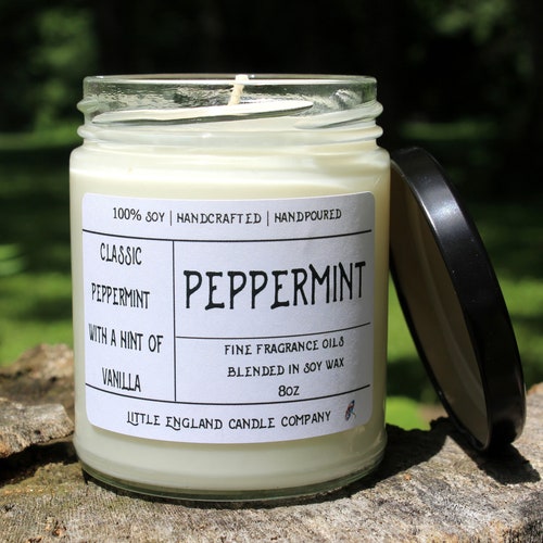 Peppermint Scented Candle Natural Soy Wax Essential Oil Etsy UK
