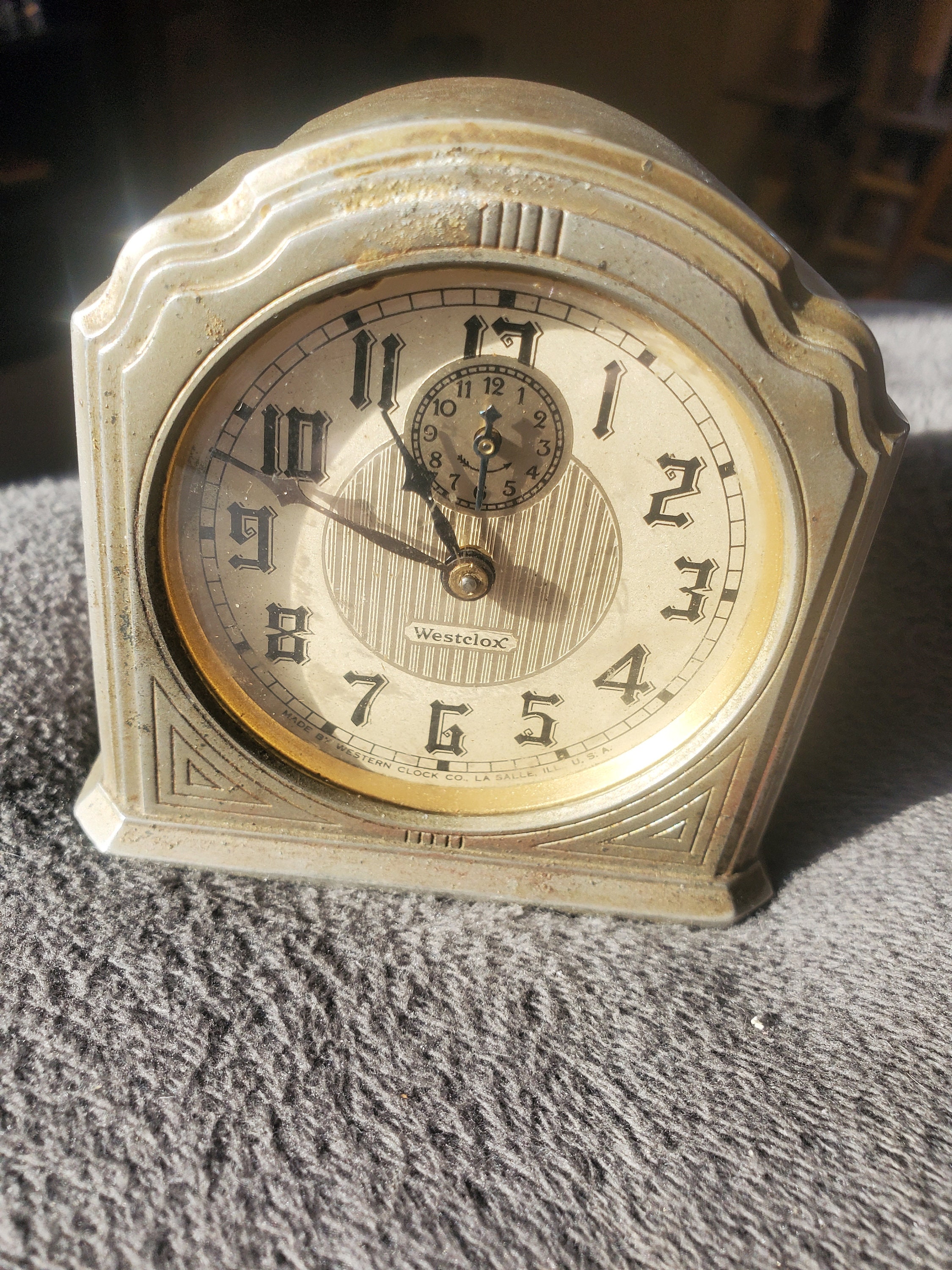 Vintage Art Deco Westclox Model 61-C Alarm Clock Lasalle Dura Case