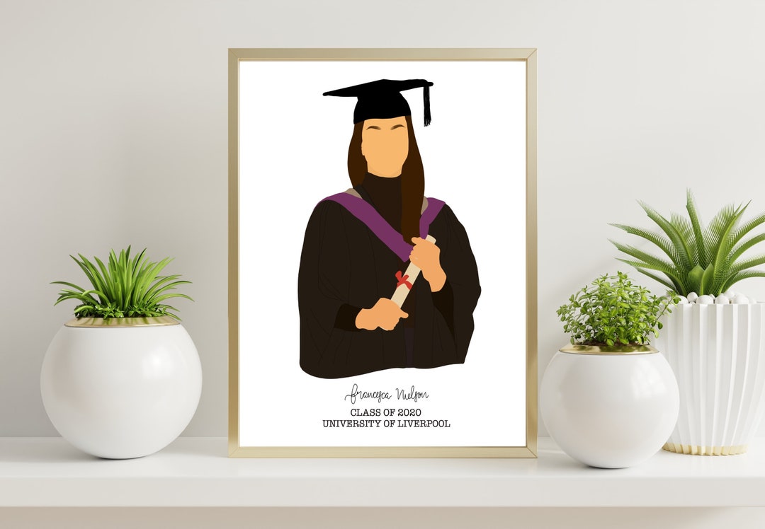 Digital Faceless Graduation Portrait Minimal Detail Personalised Custom ...