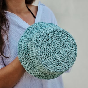 Cappello da pescatore fatto a mano in rafia di carta | Cappello estivo all'uncinetto | Ripiegabile e mantiene la forma | Edizione limitata