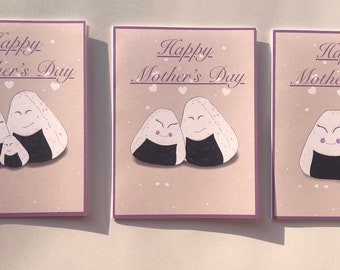 Happy Mother’s Day Card, Personalized Cards, Rice ball mama, Rice ball baby, Rice ball papa