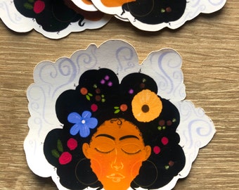 Kinky Curly Type 4 Natural Afro Texture Hair Jumbo Sticker| Coily Curls Sunflower Big Hair Sticker| Floral  planner stickers|BrownSkin Girl