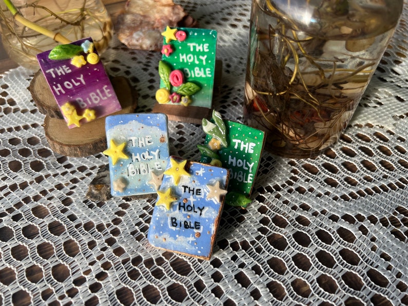 Glossy Handmade Clay or Wood Bible Pins| Christian Pins + Brooches ...