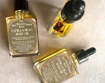 Organic Vanilla Bean Body Oil | Jojoba Oil | Sweet Almond Oil | Vanilla Essential Oil | Deep Moistuizing | Fresh Warm Honey Fragrance