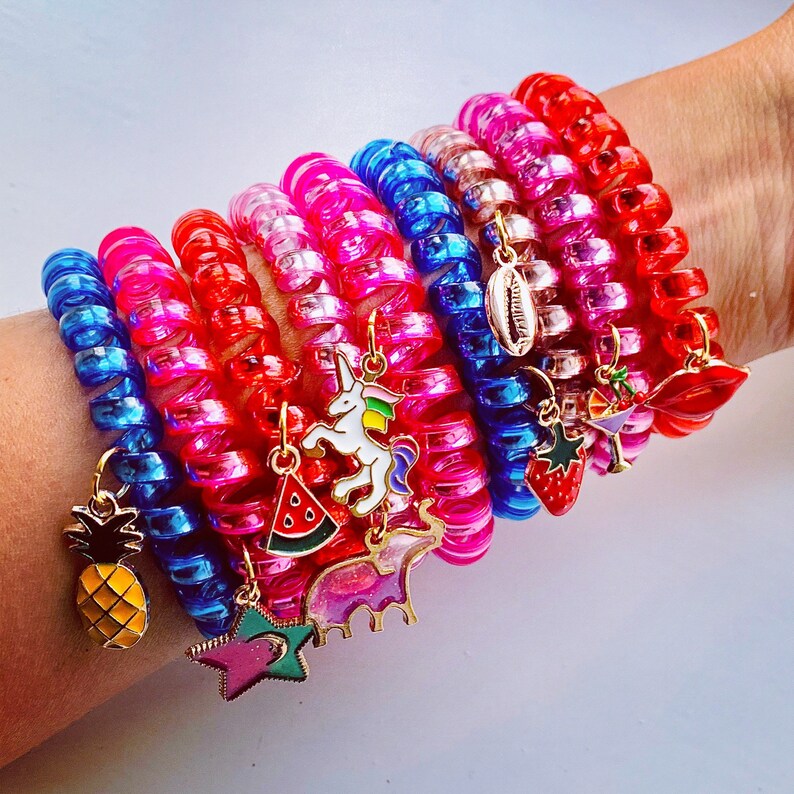 CUSTOM Hair Tie Charm Bright Coil Phone Cord Spiral Band