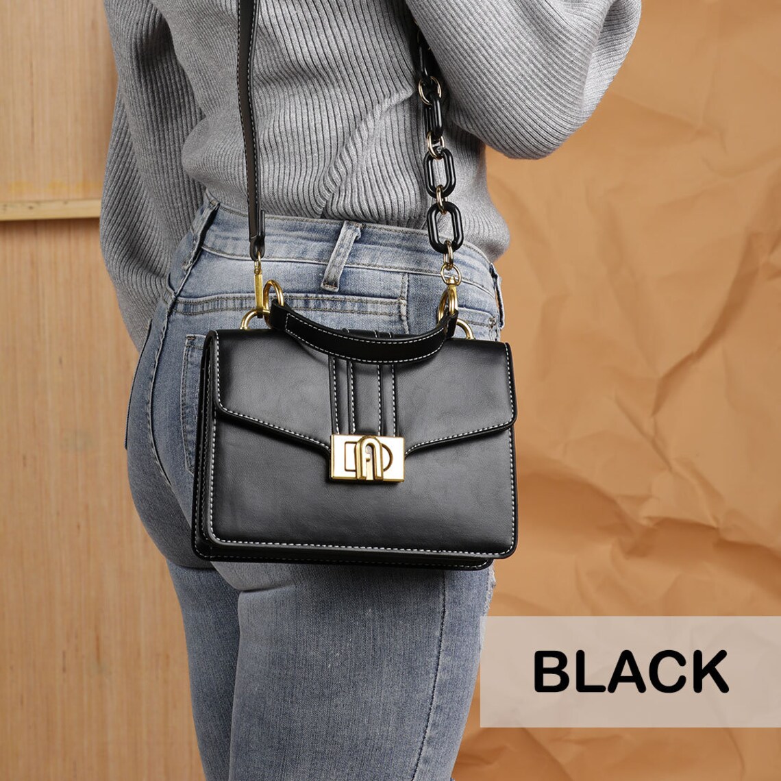 Womens Crossbody Bag with oversized chain detail strap Free Etsy