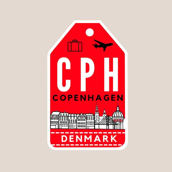 Copenhagen, Denmark Sticker or Magnet / Travel Sticker / Matte Waterproof Vinyl Sticker / Vacation, Travel, Laptop, Danish, Red, White