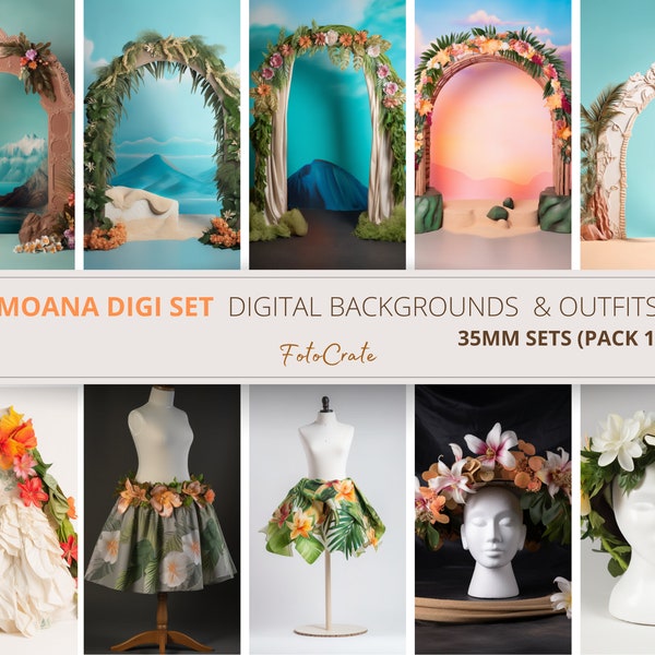 Moana inspired Studio Set Digital Background, toddler, photography set, child Photography,  PNG, download, floral background, backdrop, PNG