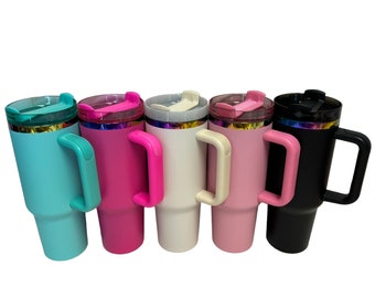 Rainbow Underlay Powder Coat 40 oz w/ V2 Silicone Insert Handle Tumblers