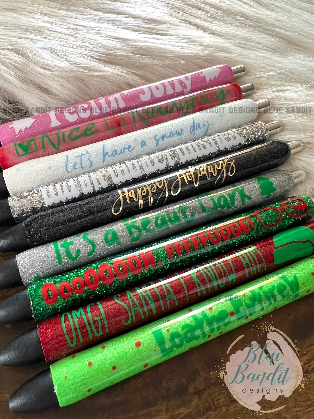 Christmas Glitter Work Pens, Holiday Pens, Glitter Epoxy Pens, Etsy